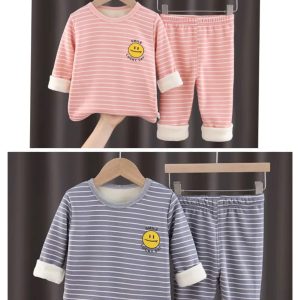 Bold N Elegant Unisex Kid Fleece Printed Winter Warm Stripe Smile Clothing Set 