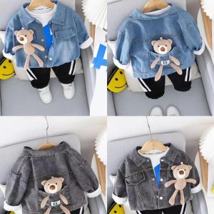 Children’s Three-Piece Denim Outfit with Teddy Bear