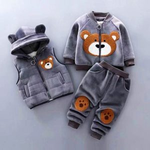 PCS Winter Autumn Toddler Baby Outfit Set – Sweater Coat + Pants + Hooded Vest