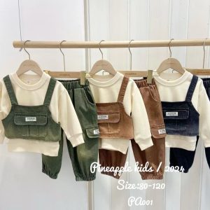 Gidream Children’s Clothing Set – Long Sleeve Shirt with Corduroy Overalls