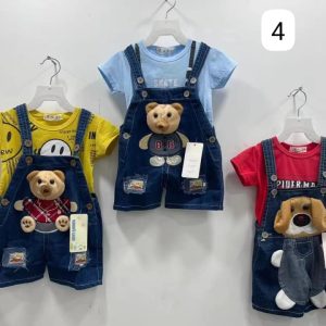 Baby Denim Dungaree Set with Plush Toy