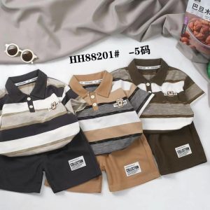HONE SARY Boys’ Striped Polo Shirt and Shorts Set
