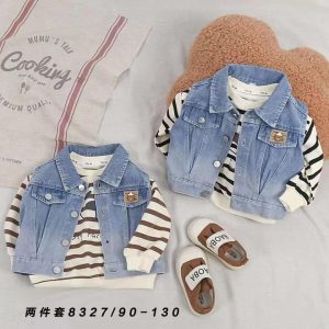 Children’s Two-Piece Denim Vest and Striped Shirt Set