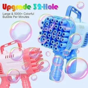 32 Holes Kids Gatling Bubble Gun – Automatic Rocket Soap Machine Gun for Kids