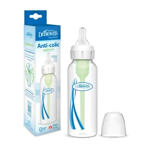 Dr. Brown’s Natural Flow Anti-Colic Narrow Baby Bottle – Level 1 Slow Flow Nipple, 8oz / 250mL