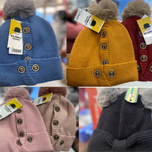 BILAMILA Knitted Baby Hats with Pom-Pom and Buttons