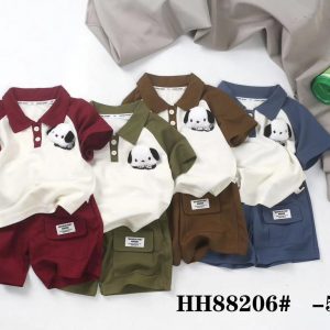 Cartoon Puppy Polo Shirt and Shorts Set