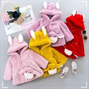 Fuzzy Hoodie Jacket with Bunny Ears and Matching Small Bag