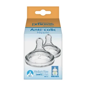 Dr. Brown’s Natural Flow® Wide-Neck Baby Bottle Silicone Nipple – Level 2 (2 Pack)