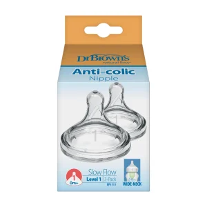 Dr. Brown’s Natural Flow® Wide-Neck Baby Bottle Silicone Nipple – 0m+ Leve