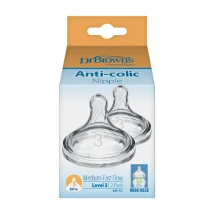 Dr. Brown’s Natural Flow® Wide-Neck Baby Bottle Silicone Nipple – Level 3 (2 Pack)