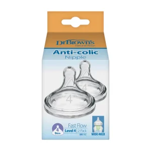 Dr. Brown’s Natural Flow® Wide-Neck Baby Bottle Silicone Nipple – Level 4 (2 Pack)