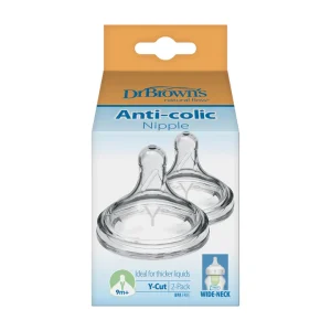 Dr. Brown’s Natural Flow® Wide-Neck Baby Bottle Silicone Nipple – Y-Cut (2 Pack)