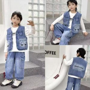 Children’s Denim Vest and Cargo Pants Set