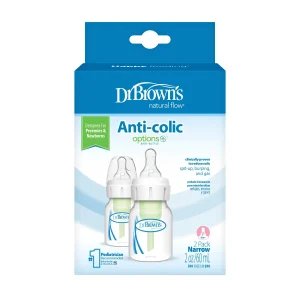 Dr. Brown’s Natural Flow Anti‑Colic Narrow Baby Bottle 2 oz/60 mL (Preemie Flow™, 2‑Pack)