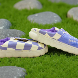 Purple and White Checkerboard Fuzzy Slippers – Indoor Shoes
